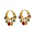 Golden hoop earrings with colorful zircon stones and size dimensions of 2.6cm by 2.2cm - Colorful Gemstones / Gold