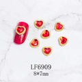Detalle de diamantes para uñas de corazón rojo con bordes dorados, 8x7mm, LF6909 - Marco Dorado-Corazón-Rojo(6909)