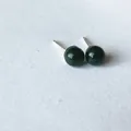 Deep green 6mm natural crystal bead earrings with S925 sterling silver studs - Black Agate / Gold