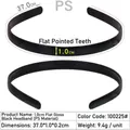 Glossy black plastic headband with non-slip inner teeth, width 1.0cm, PS material variant - 1.0CM Flat Glossy Black F032