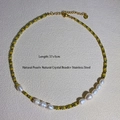 Natural white pearl and light green crystal bead necklace with gold stainless steel clasp - 1# Necklace (Pearl Green Beads Mix)
