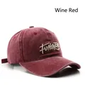 Vintage washed wine red baseball cap with embroidery for sun protection - Burgundy