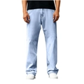 Pantaloni in denim tencel azzurro da uomo con taglio dritto e stile casual business - S / Azzurro