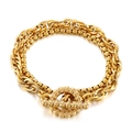 Double-layered golden stainless steel bracelet with skull OT clasp and box chain design - Gold Double Layer OT Clasp Style (KB143979-Z)