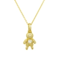 Detail of gold pendant necklace featuring a micro-set zircon boy-girl figure with heart stone - Figure-White Heart