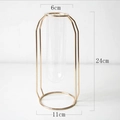 Gouden geometrische metalen frame met glazen reageerbuisvaas, 24 cm hoog model - Groot / Goud