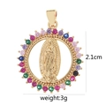 Golden Virgin Mary pendant featuring colorful cubic zirconia stones and 2.1cm diameter - Colorful Zirconia Round Virgin Mary D2024JC