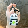 Simpatico portachiavi a panda con tessera mahjong e anello in metallo nero lucido - Panda della Fortuna - Nero