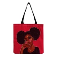 Red canvas tote bag with stylish black woman illustration and black straps - Red Style-Afro Lady Cartoon