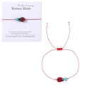 Handmade red and white cotton cord ladybug bracelet with blue turquoise bead for bonus mom - Ladybug Red White Cord Bracelet With Message Card