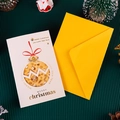 3D gold foiled Christmas card with bell design and matching yellow envelope set - Off-White Christmas Ball - Card & Envelope Set