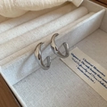 Minimalist silver C-shaped metal earrings displayed on a textured jewelry box - 85# Silver Earring Post - Silver (Real Gold Plated)