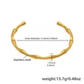 Detailed view of golden stainless steel bamboo joint bracelet with dimensions and weight info - One Size / Bionic Bamboo Joint Style (Z221) / Gold