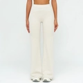 Creamy white high waisted wide leg brushed fleece trousers with a loose fit for women - Oat Apricot
