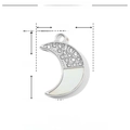 Silver stainless steel moon pendant with white enamel inlay, 20mm x 13mm size details - Crescent Moon-White