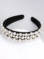 Elegant black velvet headband with rows of white pearls and sparkling rhinestones - Black Velvet Pearl Rhinestone (Series 10-1)
