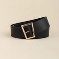 Cintura da donna in pelle nera con fibbia ad ardiglione rettangolare dorata classica - Geometrico / Nero