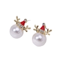 Close-up of Christmas pearl earrings with gold reindeer antlers and red enamel hat - Santa Hat Antler Pearl Stud Earrings(EH987)