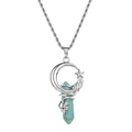 Vintage silver crescent moon and star pendant with turquoise hexagonal crystal on twist chain - Green Turquoise / Silver Chain