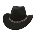 Detailansicht eines schwarzen Cowboyhuts aus Filz mit glänzendem silbernem Schmuckband - Einheitsgröße / Schwarz (Schwarzer Sechseck-Gürtel)