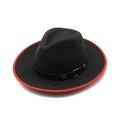 Classic black felt fedora hat with red trim edge and black leather rivet band for unisex - M(56-58cm) / Black