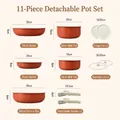 11-piece non-stick cookware set in bright orange with detachable handles and glass lids - 11-Piece Set (Orange)