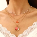Three-layer ocean necklace with pearls, shell pendant, and starfish charms for women - Three Layer Marine Enamel Shell Necklace(12182)
