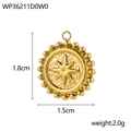 Detail of starburst medallion pendant with dimensions 1.8cm height and 1.5cm width - Embossed Star Disk-Gold