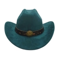 Chapeau de cowboy western bleu sarcelle en suédine avec bandeau en cuir et badge étoile - Taille unique / Vert Foncé