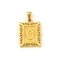 18K gold plated hollow square pendant with vintage textured letter engraving - Letter O (SP598G-O)