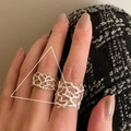 Minimalist branch hollow open silver rings in set worn on index and middle fingers - Branch Style Hollow Combo Ring (J1845)