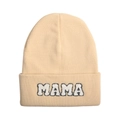 Berretto in maglia beige con toppa MAMA in ciniglia per donna in autunno inverno - Stile MAMA / Beige