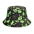 Halloween bucket hat with neon green skull and witch prints on a black background - M(56-58cm) / Green Skull