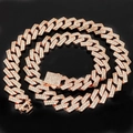 15mm rose gold iced-out Cuban link chain necklace with sparkling rhinestones and box clasp - Rose Gold