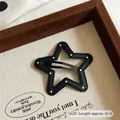 Star-shaped black PU leather BB hair clip with white polka dots, 6cm length - Black Star White Polka Dot