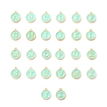 Set of 26 round light blue enamel A-Z initial charms with golden metal trim for DIY jewelry - 26 Letters/Set / Green