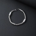 Silver stainless steel Cuban chain bracelet with textured cylindrical beads for men - 21cm / Silver/3.0mm Box Chain with Tube Accents