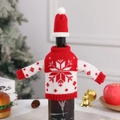 Knitted Christmas wine bottle sweater with white snowflake pattern and mini Santa hat - Snowflake Style / Red/White
