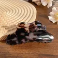 Elegant large acetic acid hair claw clip with vintage dark marble tortoiseshell pattern - Amber Black
