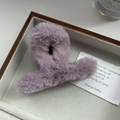 Purple plush claw clip with a soft faux fur finish on a minimalist display tray - 8cmx5cm / Purple