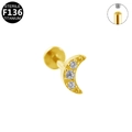 Piercing lune en titane F136 doré avec filetage interne et trois zircons - Style Lune Dorée (G23LAI234-G)