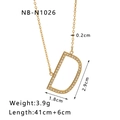 Detail of 18k gold plated letter D pendant necklace with crystal inlay and measurements - Letter D Style (NB-N1026-D)