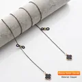 Fashionable black and gold clover glasses chain in copper with rubber loops - Black Gold Four-Leaf Clover