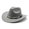 Détail d'un chapeau en feutre de laine gris avec pierre vintage et ruban tressé métal - M (56-58cm) / Gris