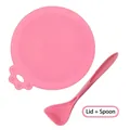 Pink silicone pet food can lid with matching spoon and cute cat paw shaped handle - Pink Can Lid + Spoon