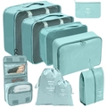 8-piece light blue travel organizer set with mesh cubes and waterproof storage bags - Toiletry Bag 9-Piece Set / Lake Blue