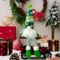 Christmas green snowflake knitted hat gnome doll sitting on red vintage car ornament - Long Leg Style / Green