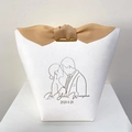 Caja de regalo de boda blanca personalizada con lazo y silueta de pareja - Lazo de 20cm / Champán