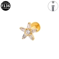 Golden F136 titanium star shaped labret stud with white zircon and internal threading - Gold Five-pointed Star