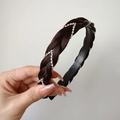 Dark brown braided headband with sparkling silver rhinestone accents for women - Four-strand Herringbone Rhinestone (2CM Wide) / Dark Brown